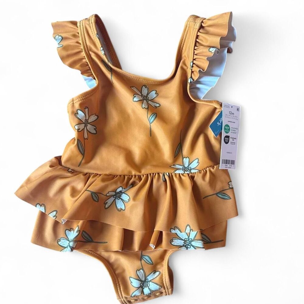 Carter’s Baby Girl Floral Swimsuit 12 Months UPF 50+ One Piece Ruffle Swimwear